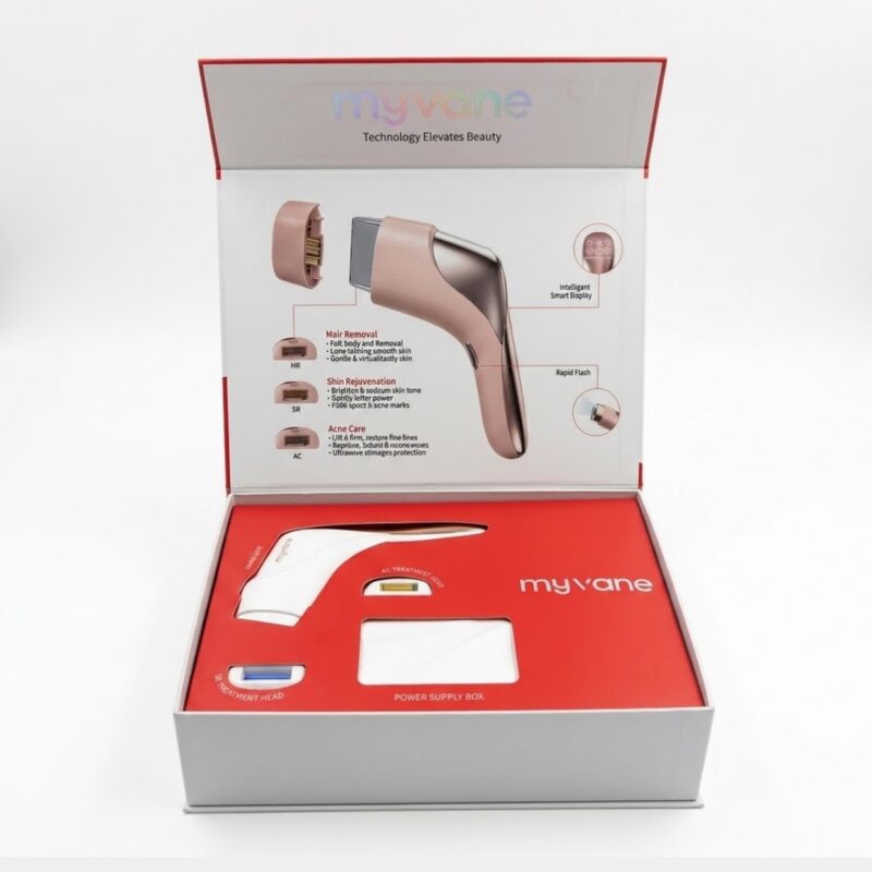 מארז Myvane ICE Pro פתוח עם המכשיר והאביזרים