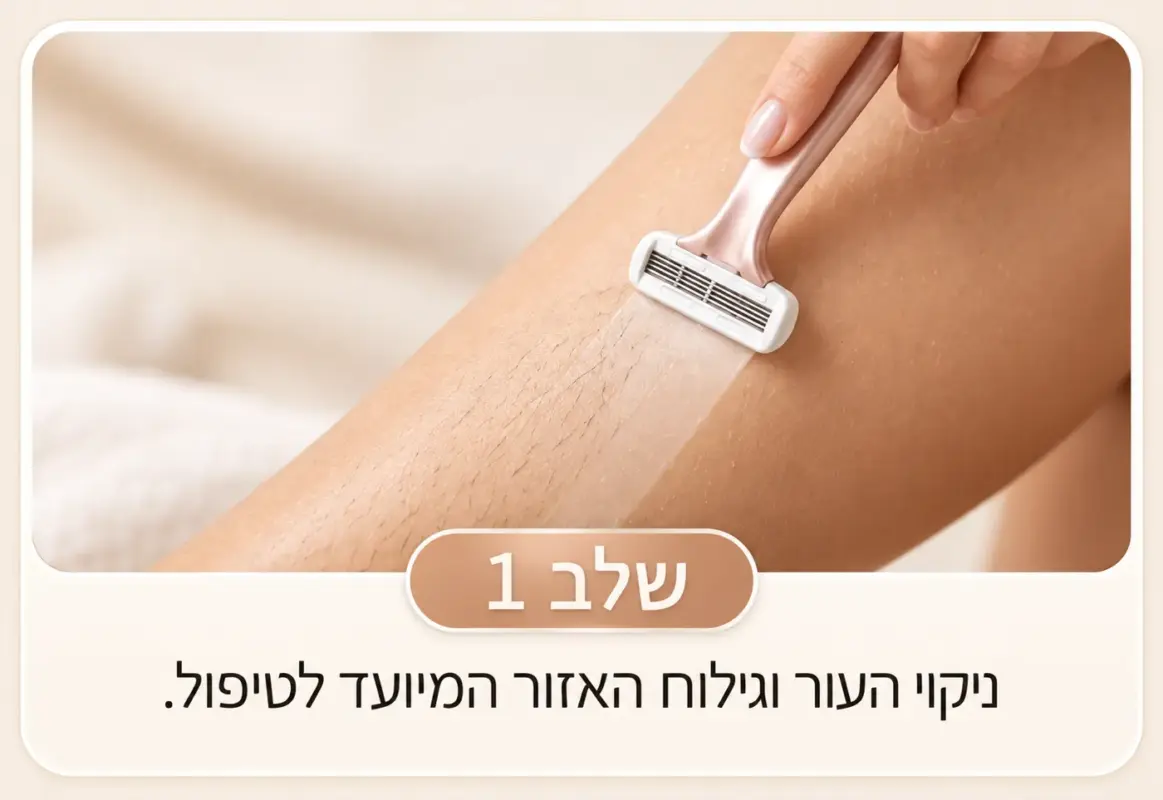 שלב 1: ניקוי וגילוח העור